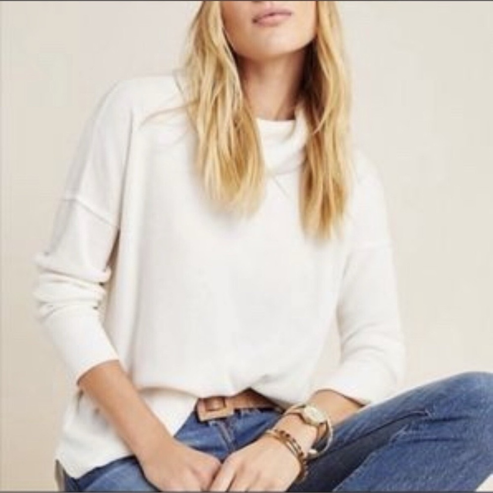 Maeve by Anthropologie Cotton Waffle Knit Thermal Mock Neck Sweater Size Medium